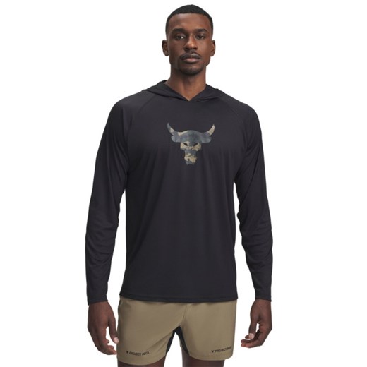 Męska bluza treningowa z kapturem Under Armour Project Rock Isochill HD - czarna ze sklepu Sportstylestory.com w kategorii Bluzy męskie - zdjęcie 180211479