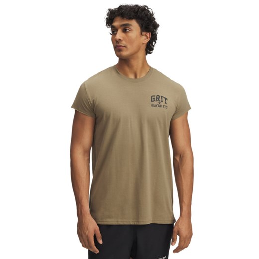 Męski t-shirt z nadrukiem Under Armour Project Rock Cap Sleeve T - brązowy ze sklepu Sportstylestory.com w kategorii T-shirty męskie - zdjęcie 180211499