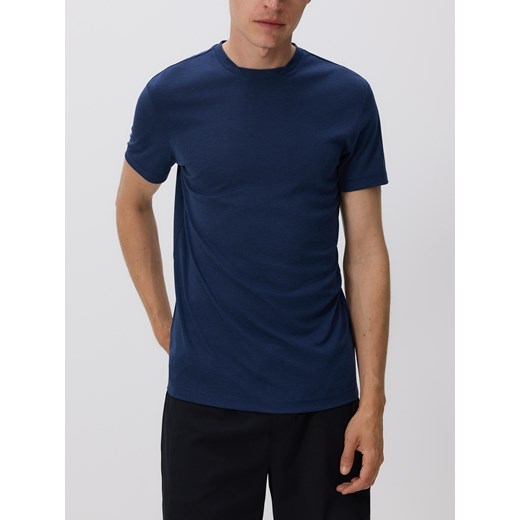 Reserved - T-shirt slim fit z wiskozą - granatowy ze sklepu Reserved w kategorii T-shirty męskie - zdjęcie 180212216