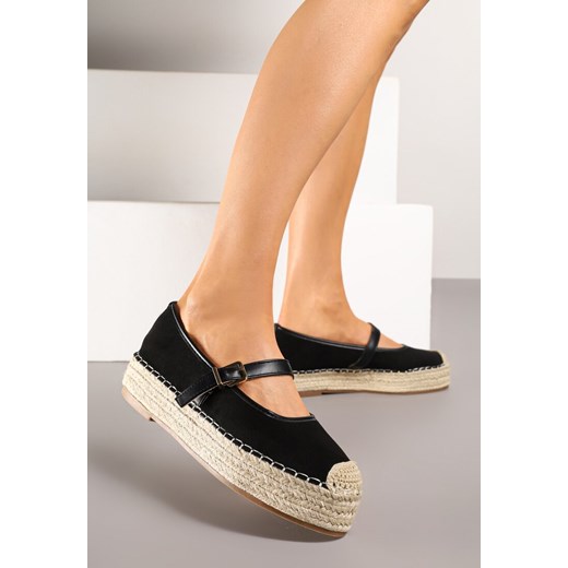 Czarne Espadryle Ozdobione Paskiem i Plecionką Fevandre ze sklepu born2be.pl w kategorii Espadryle damskie - zdjęcie 180212889