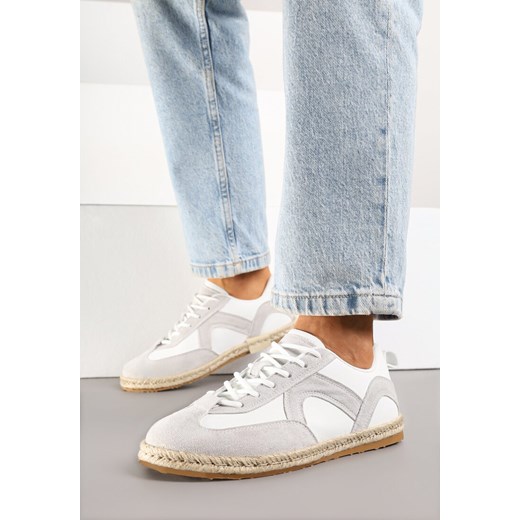 Biało-Szare Sneakersy w Stylu Klasycznych Tenisówek z Plecioną Podeszwą Fevanelle ze sklepu born2be.pl w kategorii Buty sportowe damskie - zdjęcie 180212967