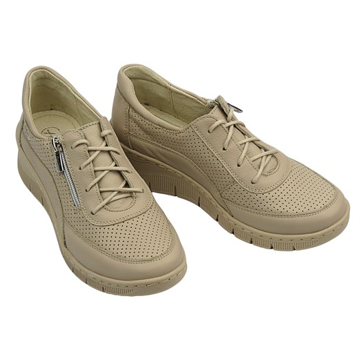 Skórzane półbuty, sneakersy damskie - Helios 427, ecru ze sklepu ulubioneobuwie w kategorii Półbuty damskie - zdjęcie 180215569