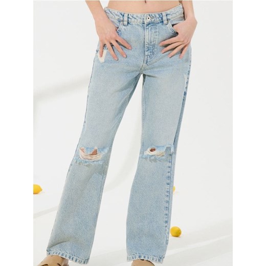 Sinsay - Jeansy wide leg z przetarciami - niebieski ze sklepu Sinsay w kategorii Jeansy damskie - zdjęcie 180216857