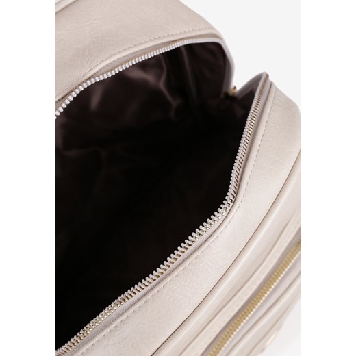 Jasnobeżowy Plecak na Regulowanych Szelkach z Ekoskóry ze Złotymi Detalami Sanu Renee ONE SIZE okazja renee.pl