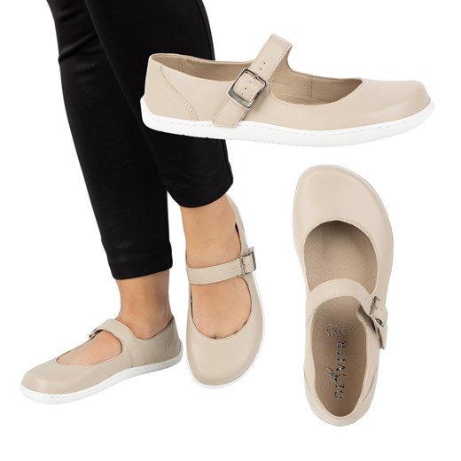 Baleriny barefoot damskie Olivier 1286 – skórzane buty z klamerką do codziennych i eleganckich stylizacji beżowe ze sklepu butyolivier w kategorii Półbuty damskie - zdjęcie 180221609