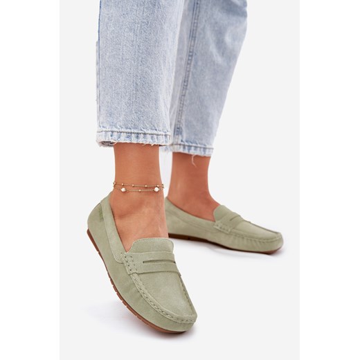 Damskie Mokasyny Z Naturalnego Zamszu Zielone RR274945 41 ZAZOO