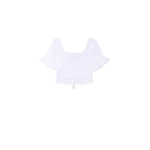 Cropp - Biały top z marszeniami i wiązaniem - biały Cropp L Cropp