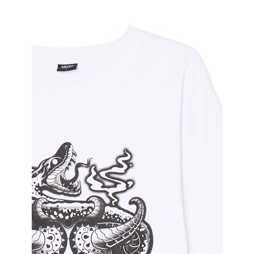 Cropp - Biała koszulka z unikatowym nadrukiem - biały Cropp XXL Cropp