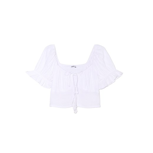 Cropp - Biały top z marszeniami i wiązaniem - biały Cropp L Cropp