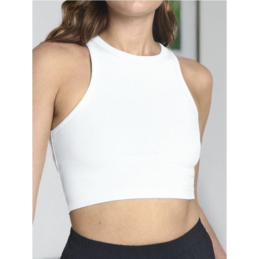 Sinsay - Crop top w prążki - biały ze sklepu Sinsay w kategorii Bluzki damskie - zdjęcie 180229259
