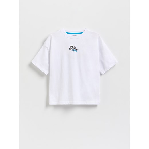 Reserved - Bawełniany t-shirt z nadrukiem - biały ze sklepu Reserved w kategorii T-shirty chłopięce - zdjęcie 180233545