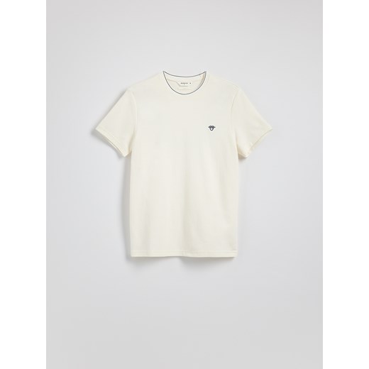 Reserved - Bawełniany t-shirt slim fit - złamana biel ze sklepu Reserved w kategorii T-shirty męskie - zdjęcie 180233689