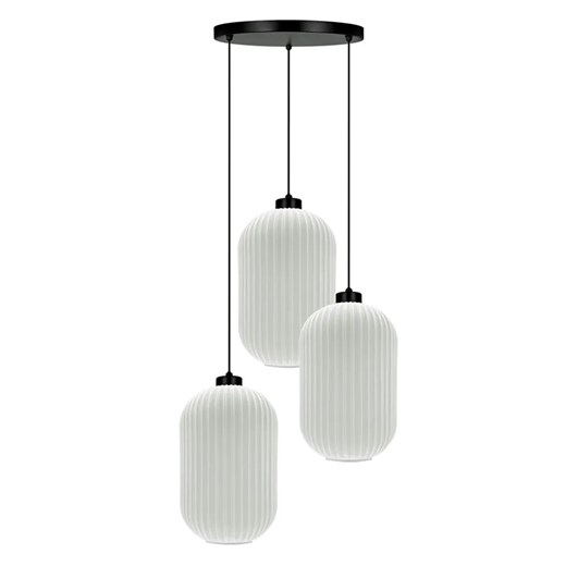 Lampa wisząca z trzema ryflowanymi białymi kloszami W0-L24 ze sklepu Edinos.pl w kategorii Lampy wiszące - zdjęcie 180234157