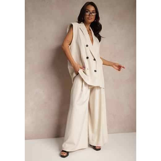 Beżowe Eleganckie Spodnie Palazzo z Szerokimi Nogawkami Adivisa Renee ONE SIZE promocja renee.pl