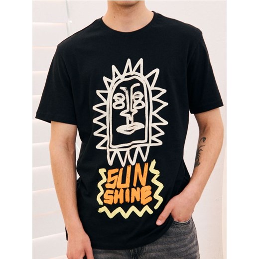 Sinsay - Koszulka z nadrukiem - czarny ze sklepu Sinsay w kategorii T-shirty męskie - zdjęcie 180237007