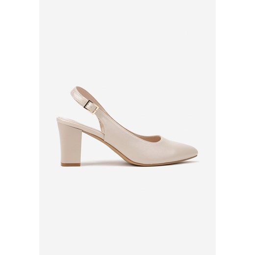 Beżowe Sandały Slingback na Słupkowym Obcasie z Wkładką ze Skóry Naturalnej Renee 36 renee.pl