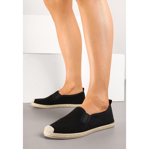 Czarne Espadryle z Elastycznymi Wstawkami Zdobione Plecionką Nitelisa ze sklepu born2be.pl w kategorii Espadryle damskie - zdjęcie 180238738