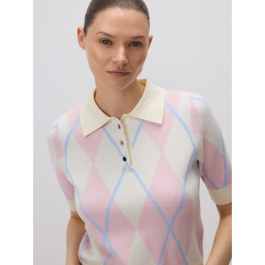 Reserved - Sweter z kołnierzykiem - pastelowy róż Reserved L Reserved