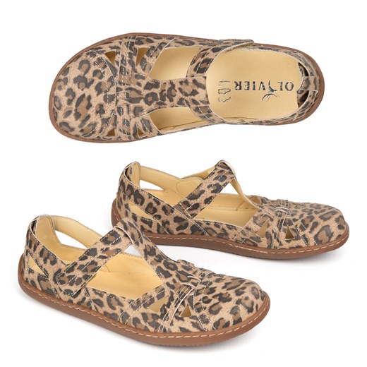 Buty damskie BAREFOOT Ultralekkie półsandały Olivier 1285 na rzep panterka ze sklepu butyolivier w kategorii Półbuty damskie - zdjęcie 180241839