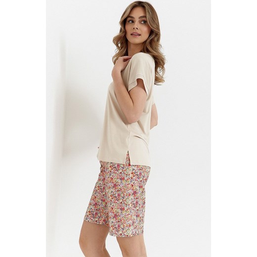 Piżama damska z krótkim rękawem i spodenkami 456, Kolor beżowy-wzór, Rozmiar M, Cana ze sklepu Intymna w kategorii Piżamy damskie - zdjęcie 180244096