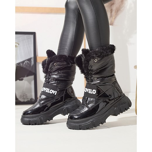 Royalfashion Buty a'la śniegowce damskie na płaskiej podeszwie w kolorze czarnym Sapollo ze sklepu royalfashion.pl w kategorii Śniegowce damskie - zdjęcie 180248357