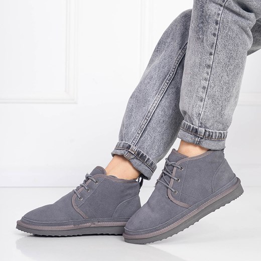 Royalfashion Szare wiązane damskie buty a'la śniegowce z futerkiem Miusho ze sklepu royalfashion.pl w kategorii Śniegowce damskie - zdjęcie 180248478
