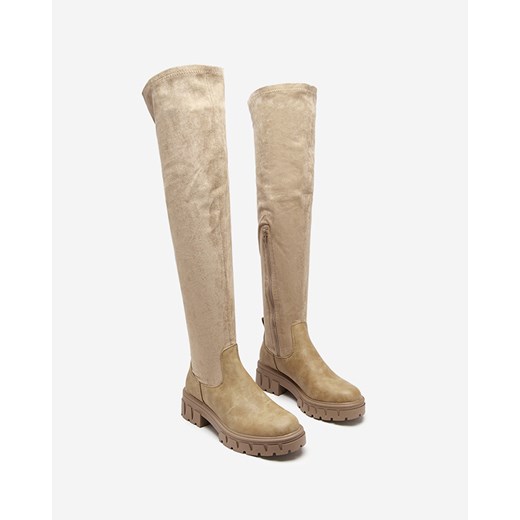 Royalfashion Damskie kozaki za kolano w kolorze khaki Liki ze sklepu royalfashion.pl w kategorii Kozaki damskie - zdjęcie 180248859
