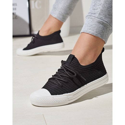 Royalfashion Czarne damskie prążkowane trampki Manfer ze sklepu royalfashion.pl w kategorii Trampki damskie - zdjęcie 180248895