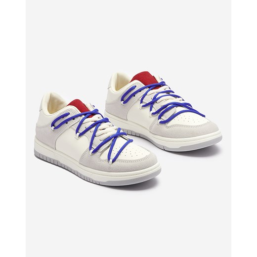 Royalfashion Biało - szare sportowe sneakersy damskie z granatowymi sznurówkami Olierinc ze sklepu royalfashion.pl w kategorii Buty sportowe damskie - zdjęcie 180250956