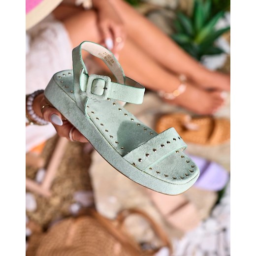 Royalfashion Jasnozielone sandały damskie z dżetami Franssia Royalfashion.pl 40 royalfashion.pl okazyjna cena