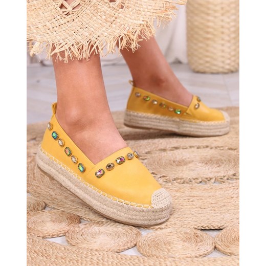 Royalfashion Damskie żółte espadryle z kryształkami Ziennie ze sklepu royalfashion.pl w kategorii Espadryle damskie - zdjęcie 180252077