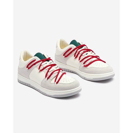 Royalfashion Biało - szare sportowe sneakersy damskie z czerwonymi sznurówkami Olierinc ze sklepu royalfashion.pl w kategorii Buty sportowe damskie - zdjęcie 180253787