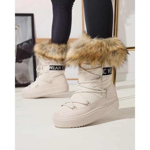 Royalfashion Beżowe damskie wsuwane buty a'la śniegowce z futerkiem Lilitsa ze sklepu royalfashion.pl w kategorii Śniegowce damskie - zdjęcie 180254036