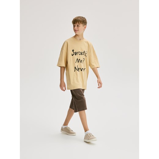 Reserved - Bawełniany t-shirt oversize - kremowy Reserved 134/140 (8-9 lat) Reserved