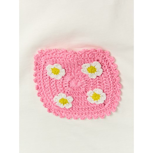 Bluzka damska Sinsay młodzieżowa z krótkim rękawem biała z okrągłym dekoltem z bawełny 