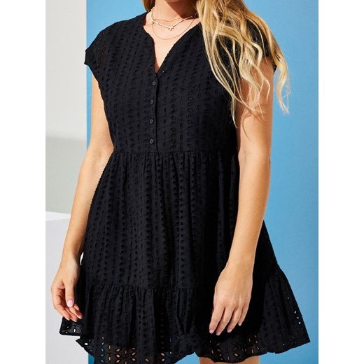 Sinsay - Ażurowa sukienka mini babydoll - czarny ze sklepu Sinsay w kategorii Sukienki - zdjęcie 180258316