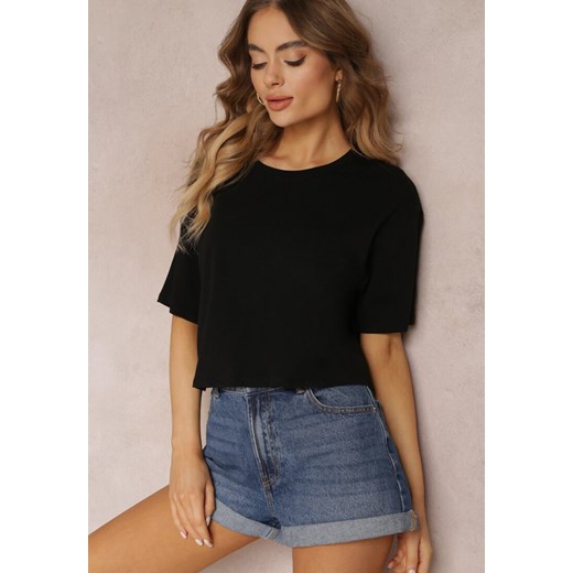 Czarny T-shirt o Fasonie Cropped Oversize Brighta ze sklepu renee.pl w kategorii Bluzki damskie - zdjęcie 180258368