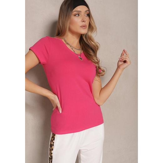 Różowy T-shirt Basic z Bawełny Liaselle ze sklepu renee.pl w kategorii Bluzki damskie - zdjęcie 180258436