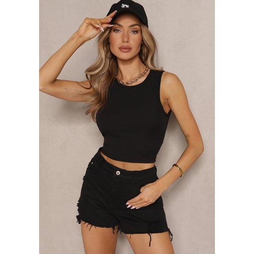 Czarny Crop Top z Prążkowanego Materiału Nevonessa ze sklepu renee.pl w kategorii Bluzki damskie - zdjęcie 180259687