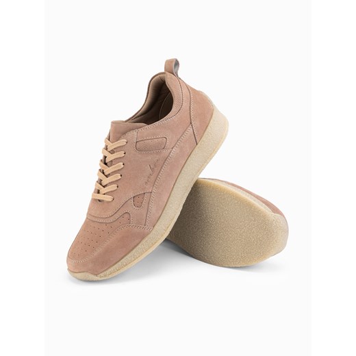 Lekkie zamszowe sneakersy męskie w stylu sportowym – beżowe V3 OM-FOSL-0205 ze sklepu ombre w kategorii Buty sportowe męskie - zdjęcie 180260755