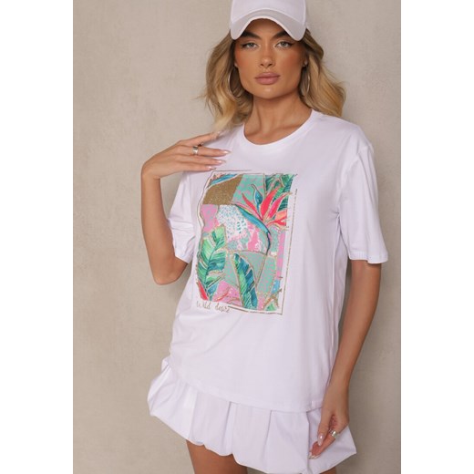 Biały T-shirt z Bawełny Ozdobiony Brokatem Isadelle ze sklepu renee.pl w kategorii Bluzki damskie - zdjęcie 180261616