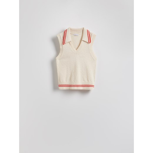 Reserved - Dzianinowa kamizelka z kołnierzykiem - kremowy Reserved M Reserved