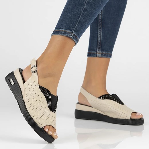 Skórzane sandały damskie na platformie beżowe Filippo DS6145/25 ze sklepu ulubioneobuwie w kategorii Sandały damskie - zdjęcie 180262726