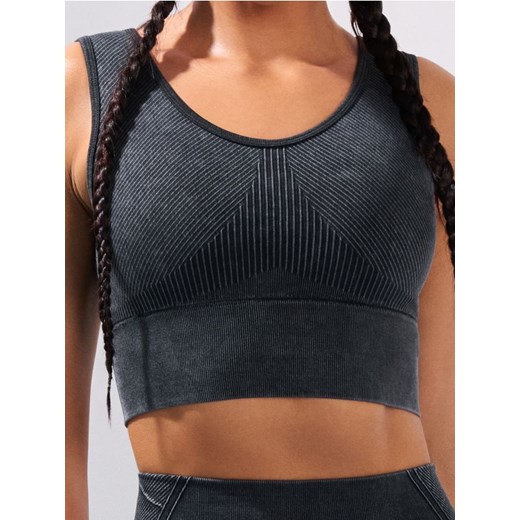 Sinsay - Top sportowy z ozdobnym prążkowanym elementem na przodzie - czarny ze sklepu Sinsay w kategorii Biustonosze - zdjęcie 180265397