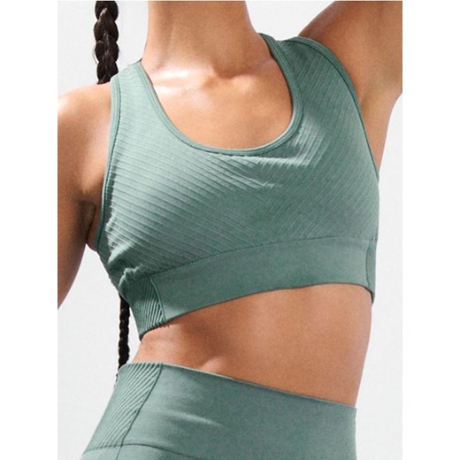Sinsay - Top sportowy z ozdobnym prążkowaniem na przodzie - zielony ze sklepu Sinsay w kategorii Biustonosze - zdjęcie 180265408