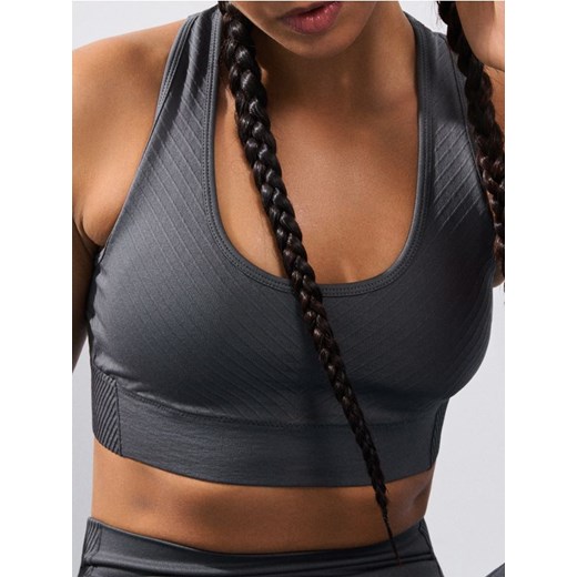 Sinsay - Top sportowy z ozdobnym prążkowaniem na przodzie - szary ze sklepu Sinsay w kategorii Biustonosze - zdjęcie 180265409