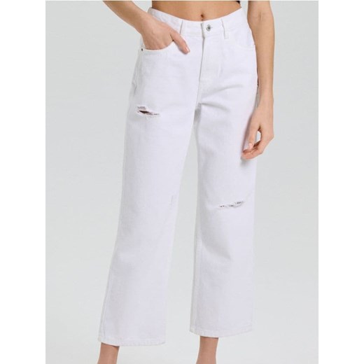 Sinsay - Jeansy straight cropped high waist - biały ze sklepu Sinsay w kategorii Jeansy damskie - zdjęcie 180267309