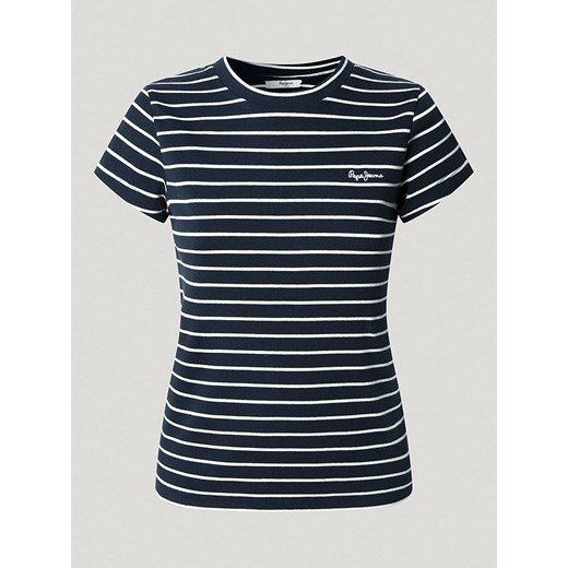 Bluzka damska Pepe Jeans niebieska z okrągłym dekoltem casual bawełniana 