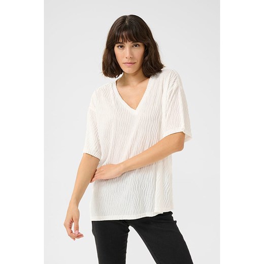 Biała bluzka damska Kaffe z dekoltem v z krótkim rękawem 