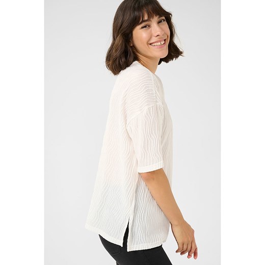 Bluzka damska biała Kaffe z elastanu z krótkim rękawem z dekoltem v 
